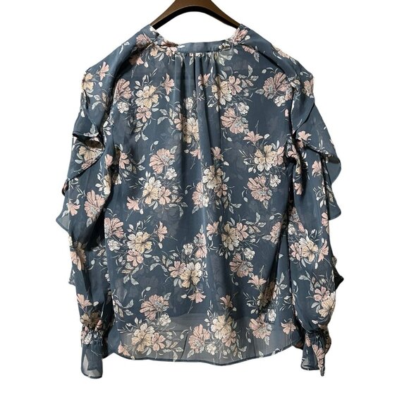 VICI Womens Size Small Blue Long Ruffle Sleeve Boho‎ Floral Blouse Peasant City - Picture 2 of 10